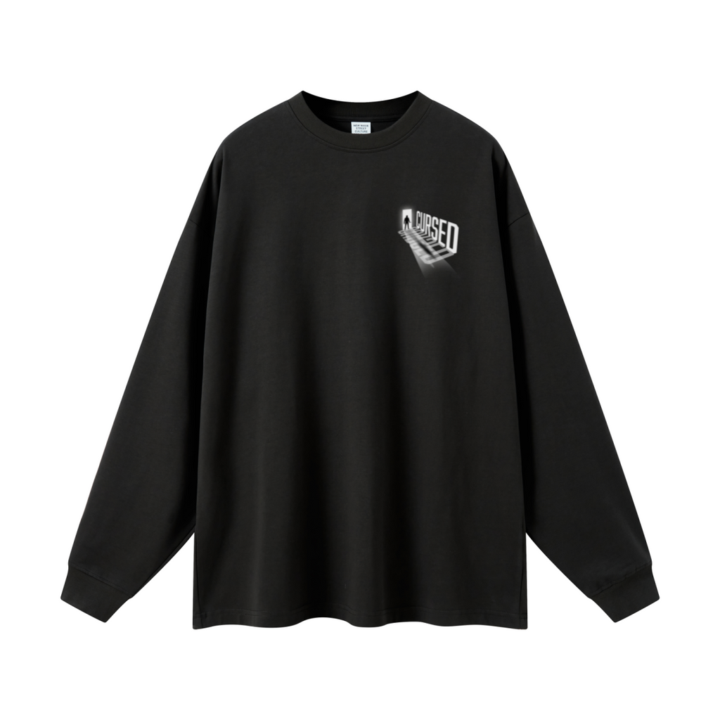 305GSM Unisex Premium Heavyweight Double-Yarn Plain Fabric Earth-Tone Basic Layering Long sleeve Black