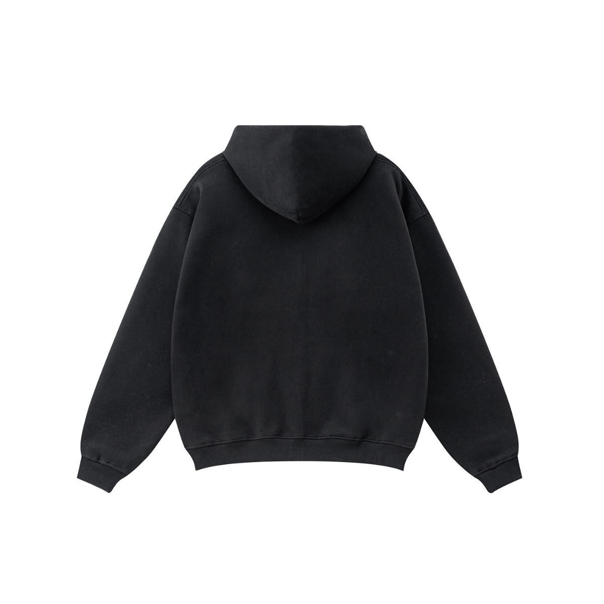 345GSM Unisex Fall&Winter Fleece-Lined Solid-Color Zip-Up Hoodie Black