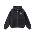 345GSM Unisex Fall&Winter Fleece-Lined Solid-Color Zip-Up Hoodie Black